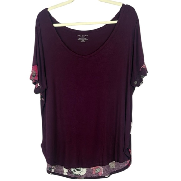Lane Bryant Casual Purple Floral Back Detail Short Sleeve Top Size 14/16 - Picture 1 of 9